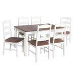 Buylateral 7Pc Skipton Dining Set White/Walnut: Rectangle Table, 6 Wood Chairs, Rubberwood Frame