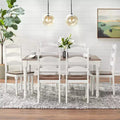 Set da pranzo rettangolare bianco/noce, 7 pezzi, 6 posti a sedere