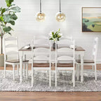 Set da pranzo rettangolare bianco/noce, 7 pezzi, 6 posti a sedere