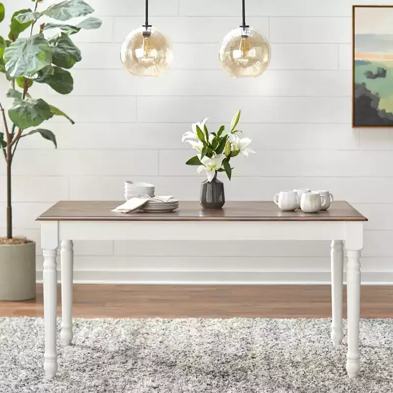 Set da pranzo rettangolare bianco/noce, 7 pezzi, 6 posti a sedere