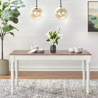 Set da pranzo rettangolare bianco/noce, 7 pezzi, 6 posti a sedere