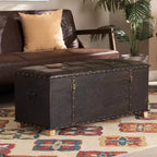 Janna Rustic Faux Leather Upholstered and Wood Storage Ottoman Dark Brown/Oak Brown - Baxton Studio