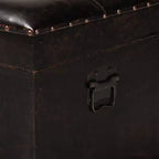 Poggiapiedi contenitore trapuntato in similpelle marrone scuro con gambe in rovere, 1 posto