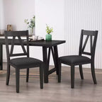2pk Fairgreens Farmhouse Upholstered Wood Dining Chairs Black - Christopher Knight Home: Rustic Style, Rubberwood