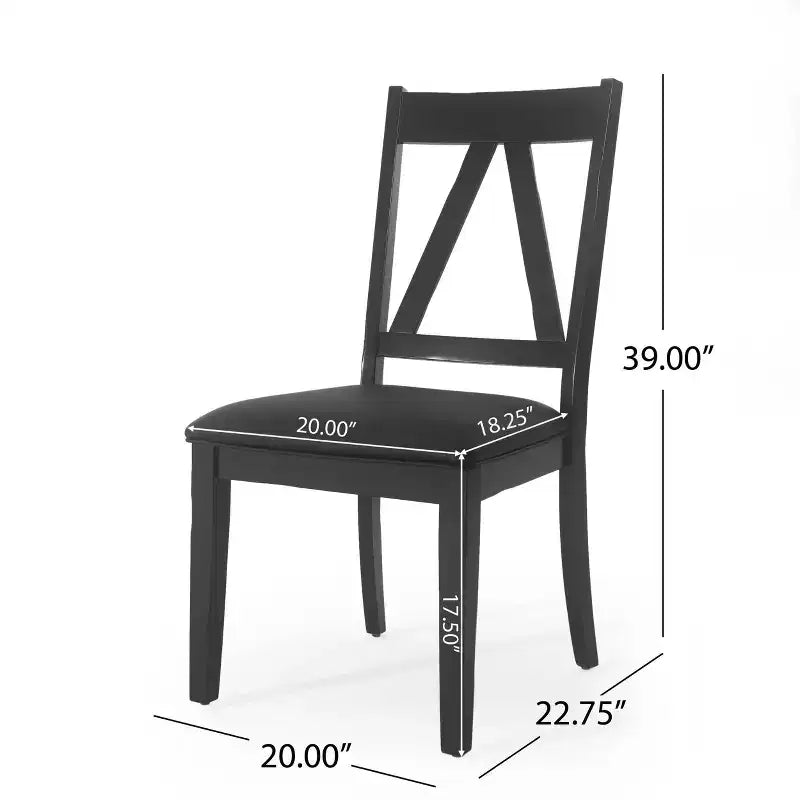Sedie da pranzo senza braccioli in similpelle nera, set da 2