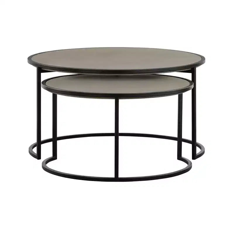 Set di 2 tavolini rotondi sovrapponibili Grigio e Nero