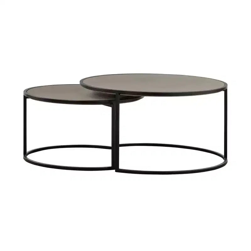 Set di 2 tavolini rotondi sovrapponibili Grigio e Nero