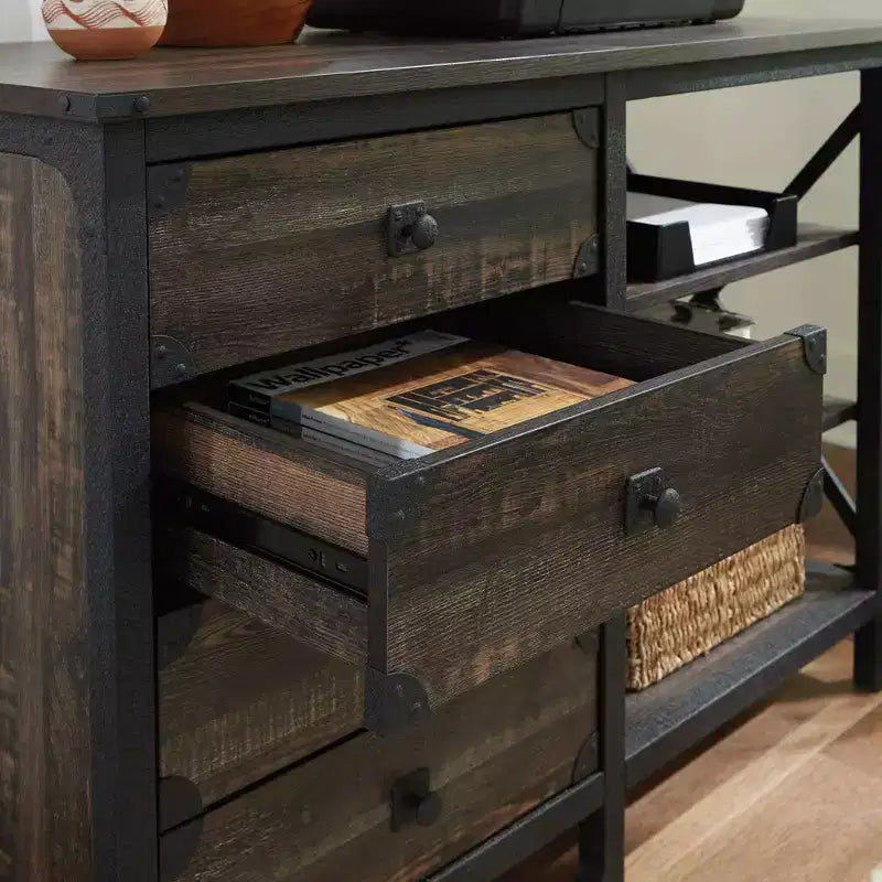 Credenza portaoggetti industriale in rovere carbonio con cassetti – 1 utente