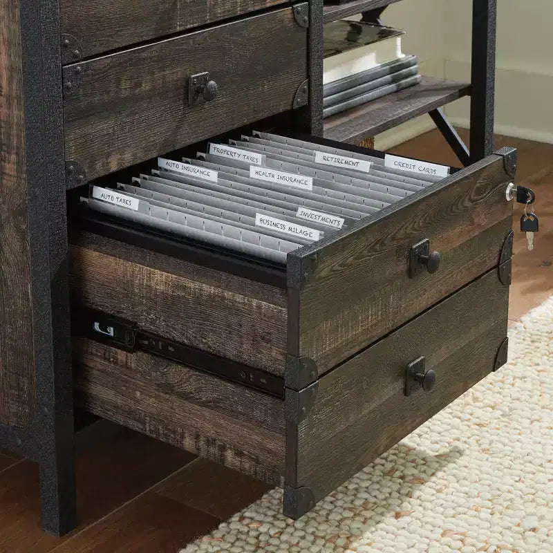 Credenza portaoggetti industriale in rovere carbonio con cassetti – 1 utente