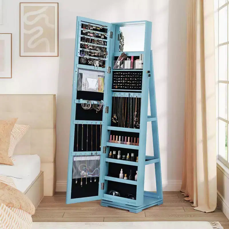 Armadietto Portagioie Rotante a 360° con Specchio e Chiave – Nero / Blu / Marrone / Caffè / Marrone Scuro / Grigio Scuro / Grigio / Viola Chiaro / Rosa / Bianco – Utente Singolo