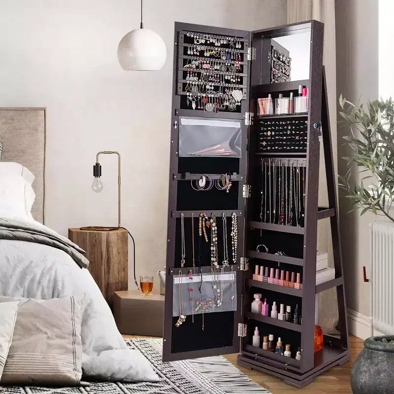 Armadietto Portagioie Rotante a 360° con Specchio e Chiave – Nero / Blu / Marrone / Caffè / Marrone Scuro / Grigio Scuro / Grigio / Viola Chiaro / Rosa / Bianco – Utente Singolo