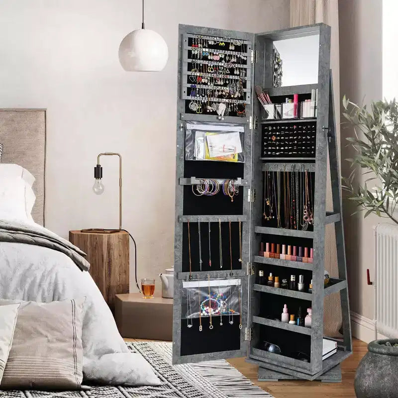 Armadietto Portagioie Rotante a 360° con Specchio e Chiave – Nero / Blu / Marrone / Caffè / Marrone Scuro / Grigio Scuro / Grigio / Viola Chiaro / Rosa / Bianco – Utente Singolo
