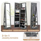 Armadietto Portagioie Rotante a 360° con Specchio e Chiave – Nero / Blu / Marrone / Caffè / Marrone Scuro / Grigio Scuro / Grigio / Viola Chiaro / Rosa / Bianco – Utente Singolo