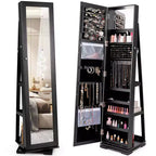 Costway 360degree Rotatable Jewelry Cabinet 2-in-1 Lockable Mirrored Organizer White/Black/Dark Brown/Gray/Blue/Pink/Purple/Dark Gray