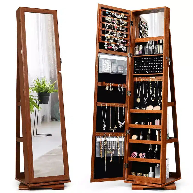 Armadietto Portagioie Rotante a 360° con Specchio e Chiave – Nero / Blu / Marrone / Caffè / Marrone Scuro / Grigio Scuro / Grigio / Viola Chiaro / Rosa / Bianco – Utente Singolo