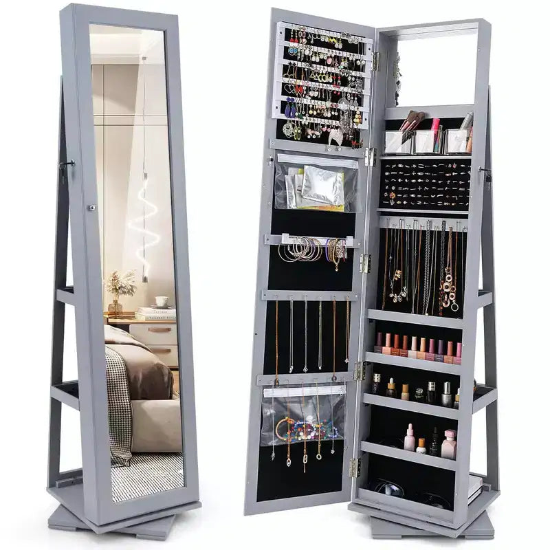 Armadietto Portagioie Rotante a 360° con Specchio e Chiave – Nero / Blu / Marrone / Caffè / Marrone Scuro / Grigio Scuro / Grigio / Viola Chiaro / Rosa / Bianco – Utente Singolo