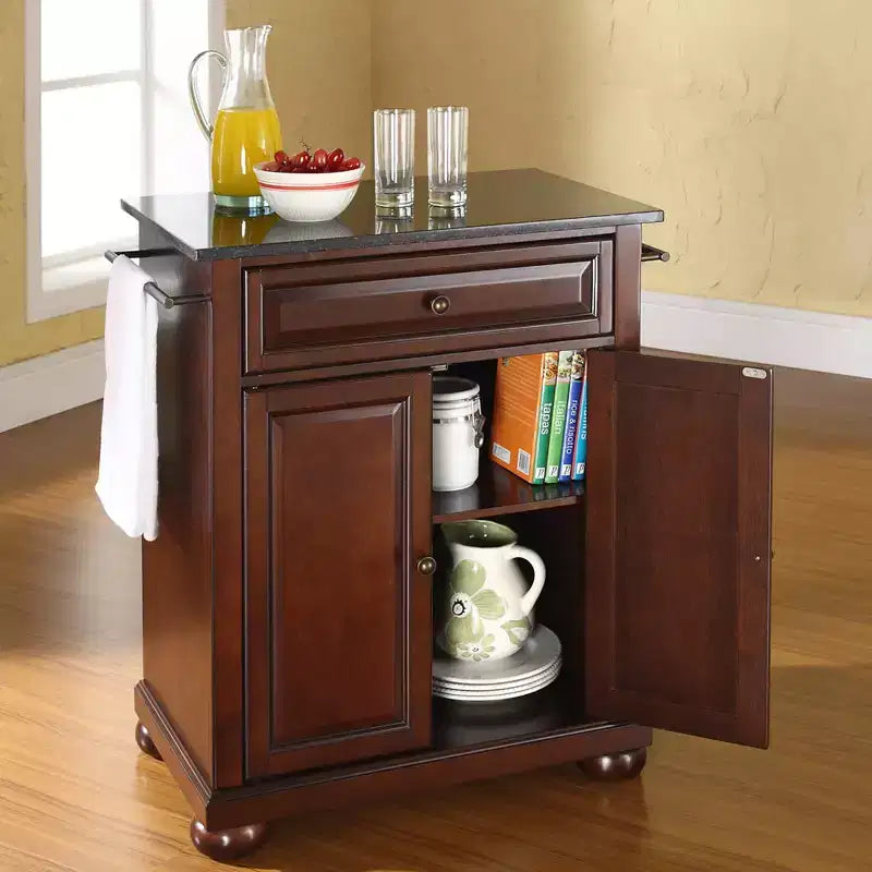 Carrello da cucina portatile con top in granito – Nero / Mogano / Bianco, Montaggio in 1 persona