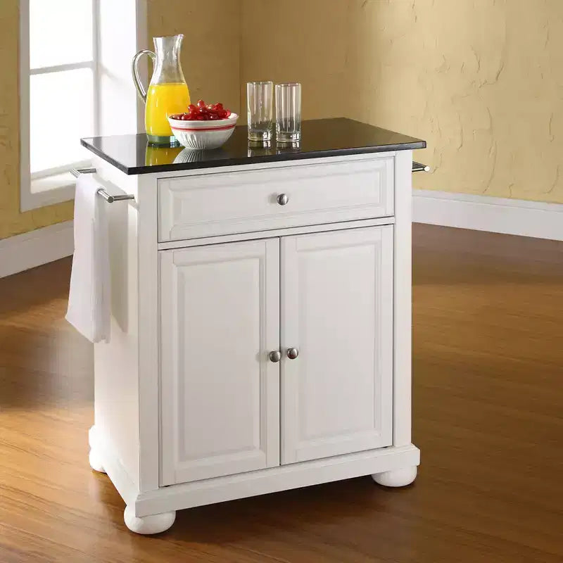 Carrello da cucina portatile con top in granito – Nero / Mogano / Bianco, Montaggio in 1 persona
