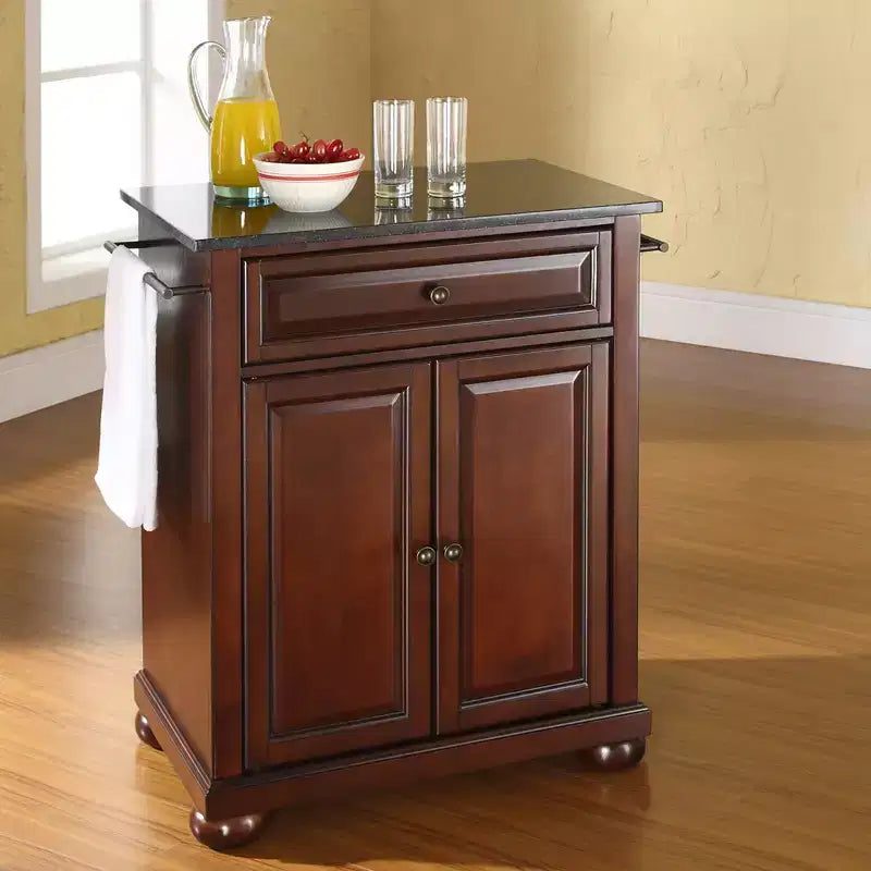 Carrello da cucina portatile con top in granito – Nero / Mogano / Bianco, Montaggio in 1 persona