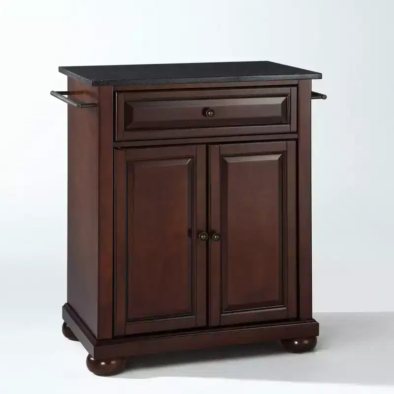 Carrello da cucina portatile con top in granito – Nero / Mogano / Bianco, Montaggio in 1 persona