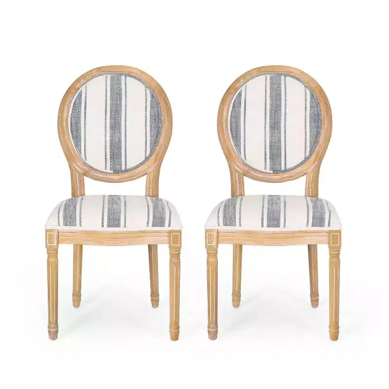 Sedia da pranzo senza braccioli a righe blu scuro / motivo scozzese grigio, set da 2
