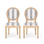Sedia da pranzo senza braccioli a righe blu scuro / motivo scozzese grigio, set da 2