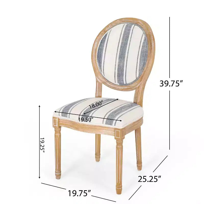 Sedia da pranzo senza braccioli a righe blu scuro / motivo scozzese grigio, set da 2