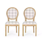 Sedia da pranzo senza braccioli a righe blu scuro / motivo scozzese grigio, set da 2