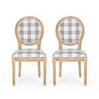 Sedia da pranzo senza braccioli a righe blu scuro / motivo scozzese grigio, set da 2