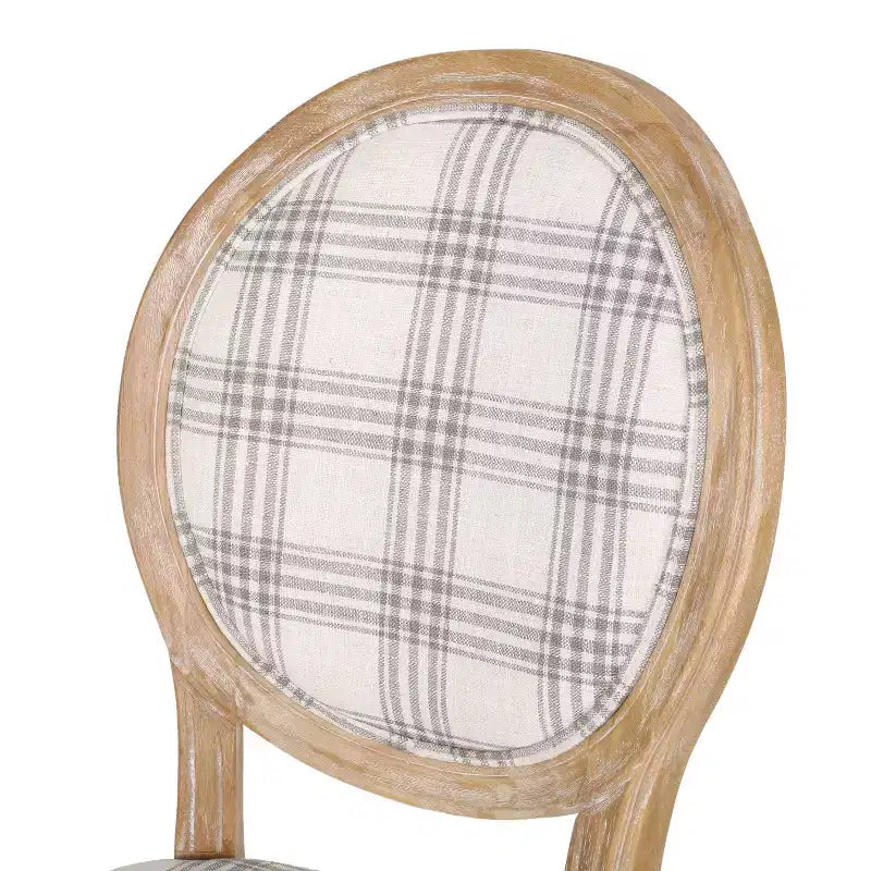 Sedia da pranzo senza braccioli a righe blu scuro / motivo scozzese grigio, set da 2