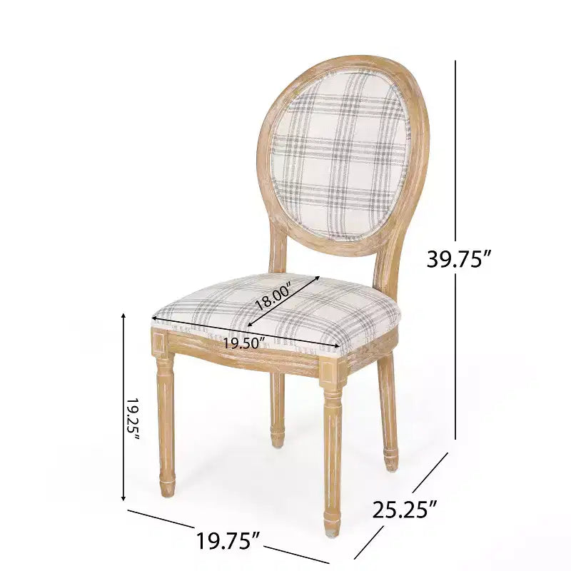 Sedia da pranzo senza braccioli a righe blu scuro / motivo scozzese grigio, set da 2