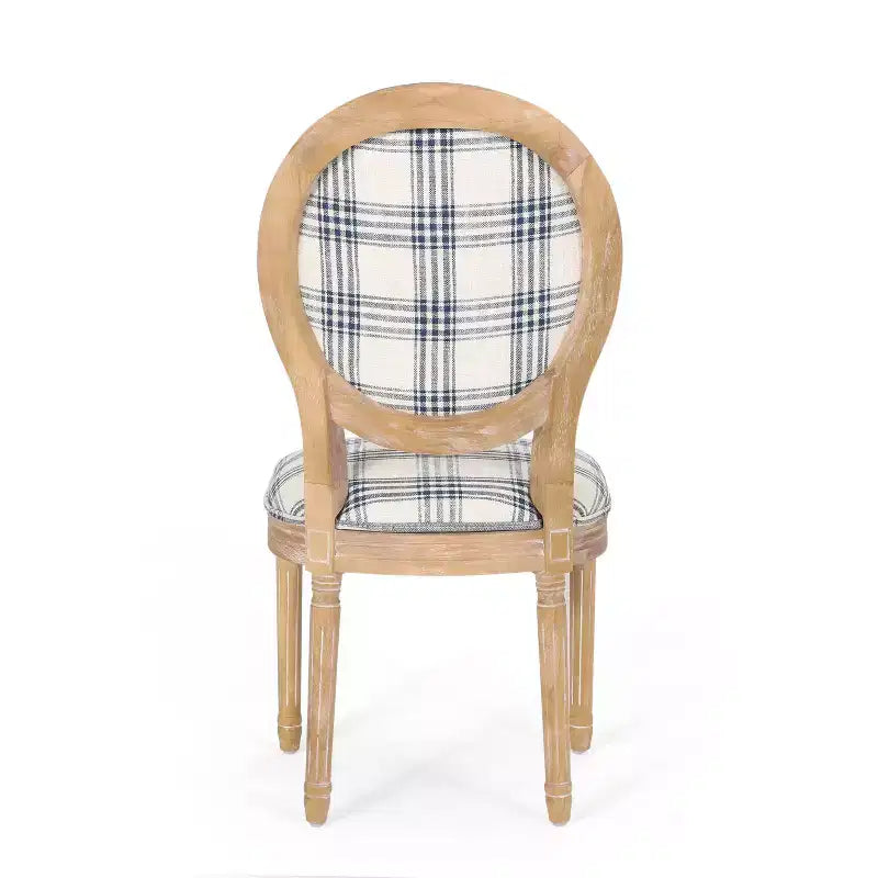 Sedia da pranzo senza braccioli a righe blu scuro / motivo scozzese grigio, set da 2