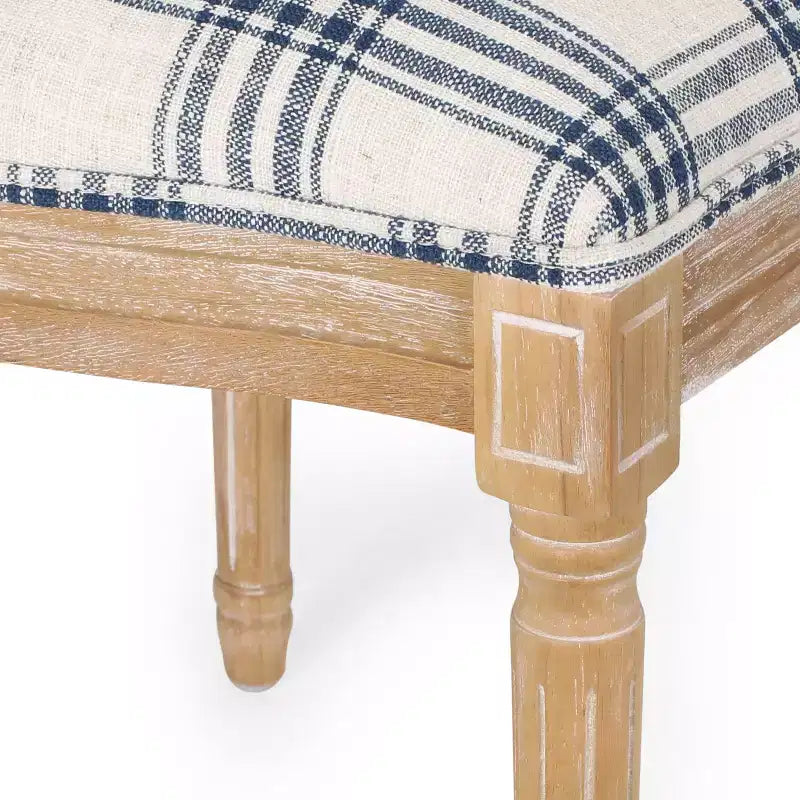 Sedia da pranzo senza braccioli a righe blu scuro / motivo scozzese grigio, set da 2