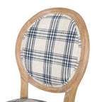 Sedia da pranzo senza braccioli a righe blu scuro / motivo scozzese grigio, set da 2