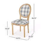 Sedia da pranzo senza braccioli a righe blu scuro / motivo scozzese grigio, set da 2