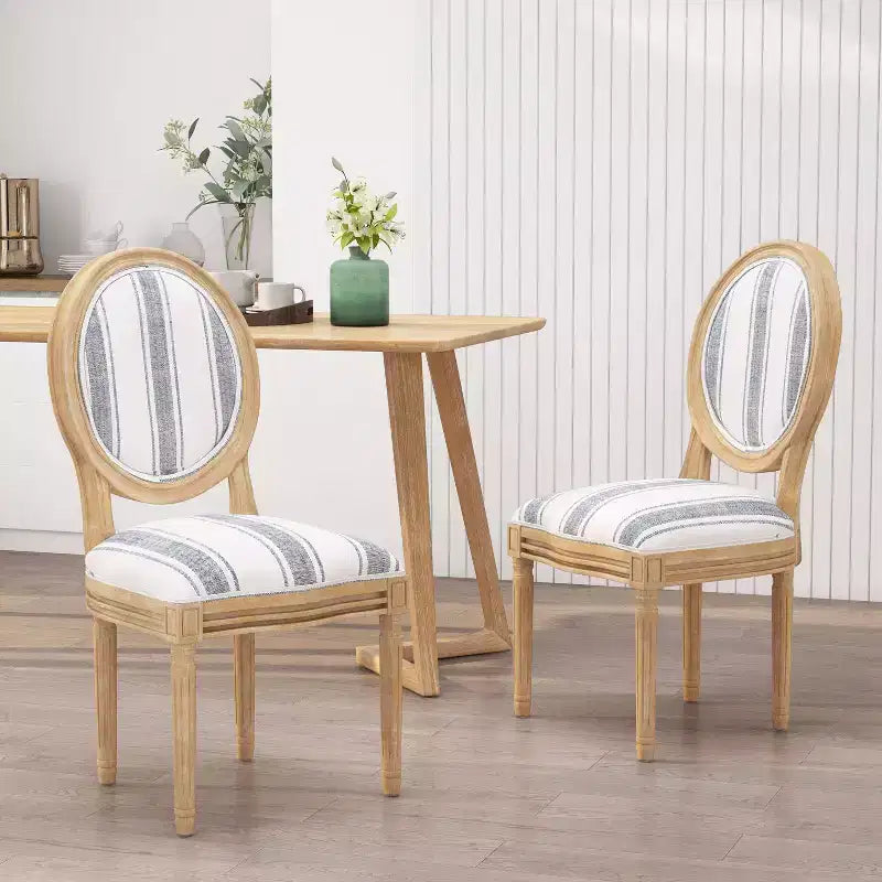 Sedia da pranzo senza braccioli a righe blu scuro / motivo scozzese grigio, set da 2