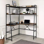 Scrivania ad angolo con libreria e porta USB – Marrone/Nero, Rovere/Nero – 1 persona