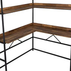 Scrivania ad angolo con libreria e porta USB – Marrone/Nero, Rovere/Nero – 1 persona