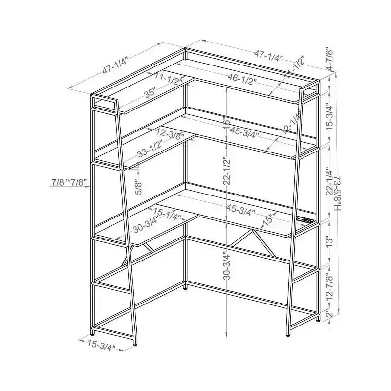 Scrivania ad angolo con libreria e porta USB – Marrone/Nero, Rovere/Nero – 1 persona