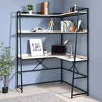 Scrivania ad angolo con libreria e porta USB – Marrone/Nero, Rovere/Nero – 1 persona
