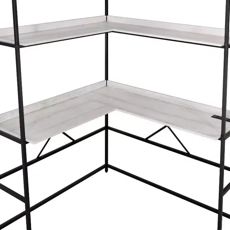 Scrivania ad angolo con libreria e porta USB – Marrone/Nero, Rovere/Nero – 1 persona