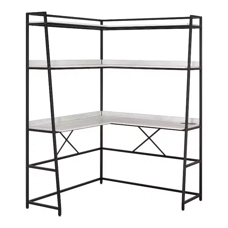 Scrivania ad angolo con libreria e porta USB – Marrone/Nero, Rovere/Nero – 1 persona