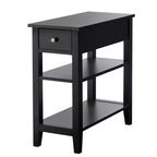 Comodino/Tavolino a 3 Ripiani Nero con Cassetto e Mensole, Set da 2