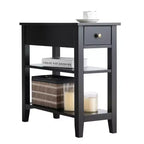 Comodino/Tavolino a 3 Ripiani Nero con Cassetto e Mensole, Set da 2