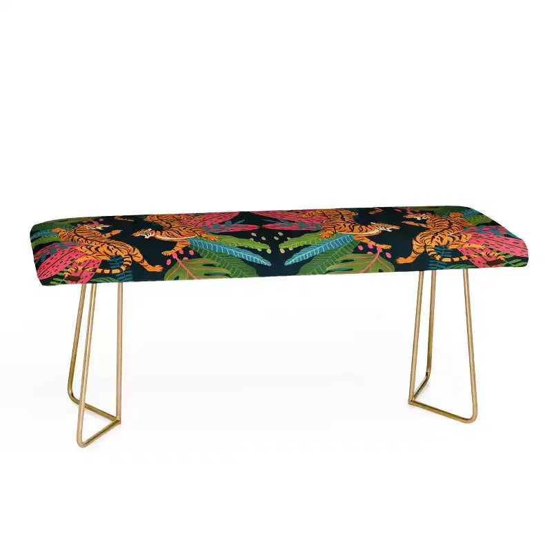 Panca contenitore Jungle Cats, nero / gambe nere e oro, 1-2 posti a sedere