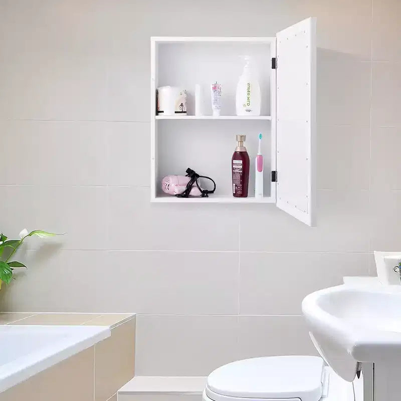Mobiletto a specchio bianco da bagno a parete con 2 ripiani, anta singola