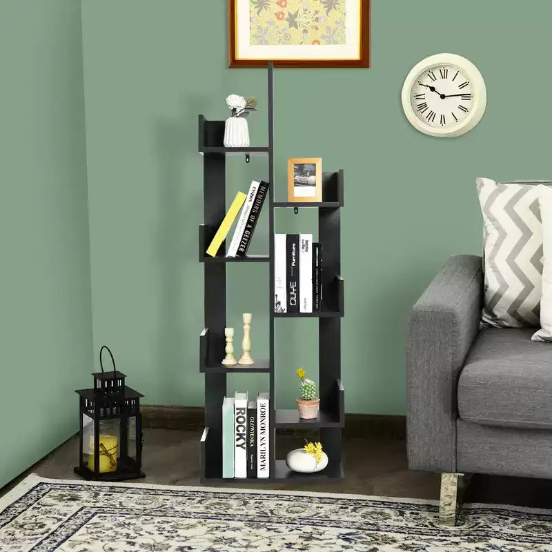 Libreria a 8 Ripiani a Albero in Bianco/Nero, Autoportante, per 1 Utente