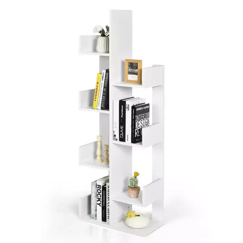 Libreria a 8 Ripiani a Albero in Bianco/Nero, Autoportante, per 1 Utente