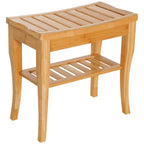 HOMCOM Long Bamboo Shower Bench Seat, 20 Wooden Spa Shower Stool with Underneath Storage Shelf Shoe Organizer