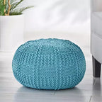 Pouf quadrato in cotone a maglia color crema – 1 posto
